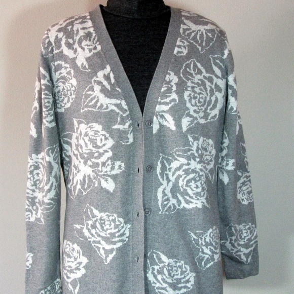 Heather Gray Jacquard Rose Boyfriend Cardigan - Picture 1 of 7